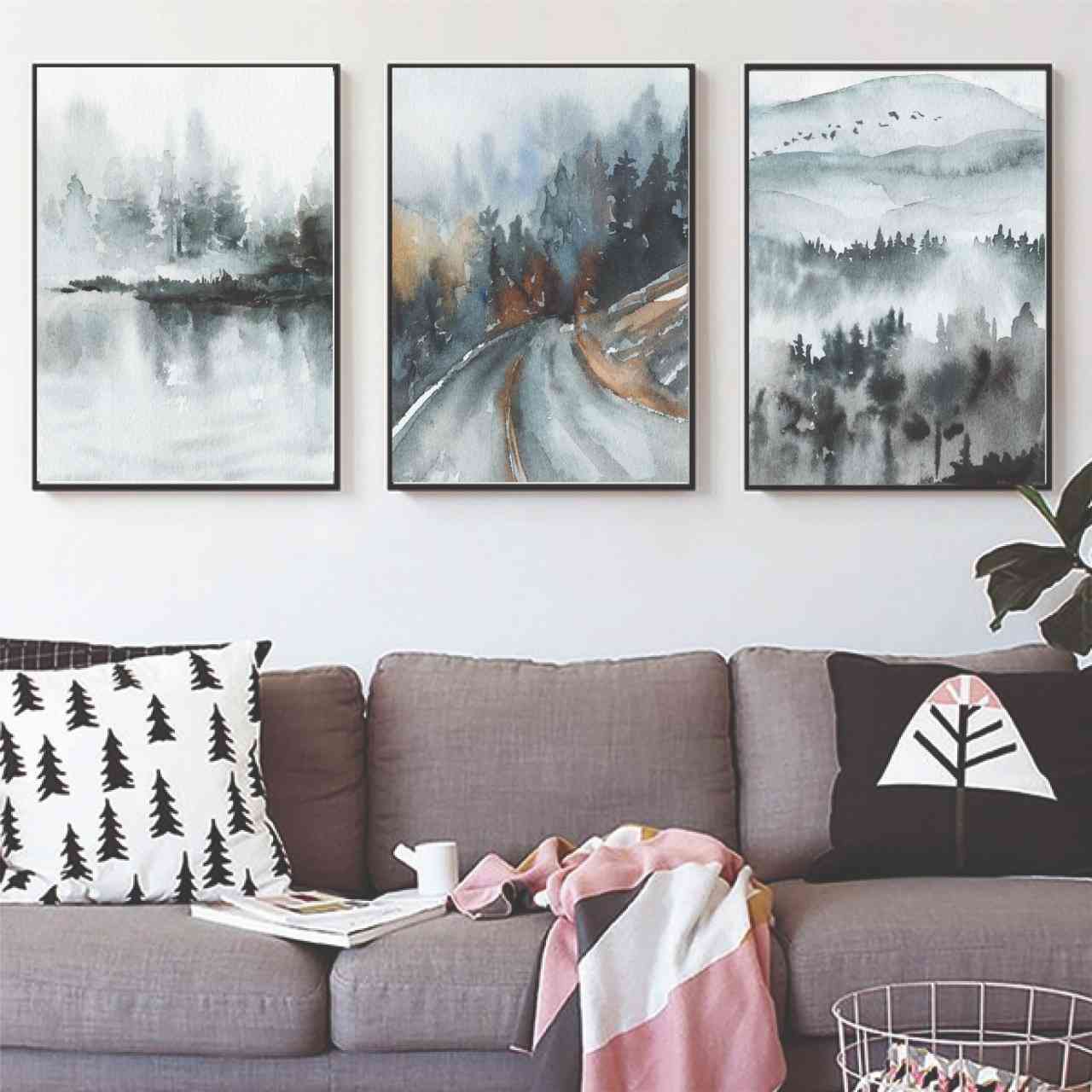 cuadros sala, trio de 65x90 cm, paisaje en blanco y negro 13.