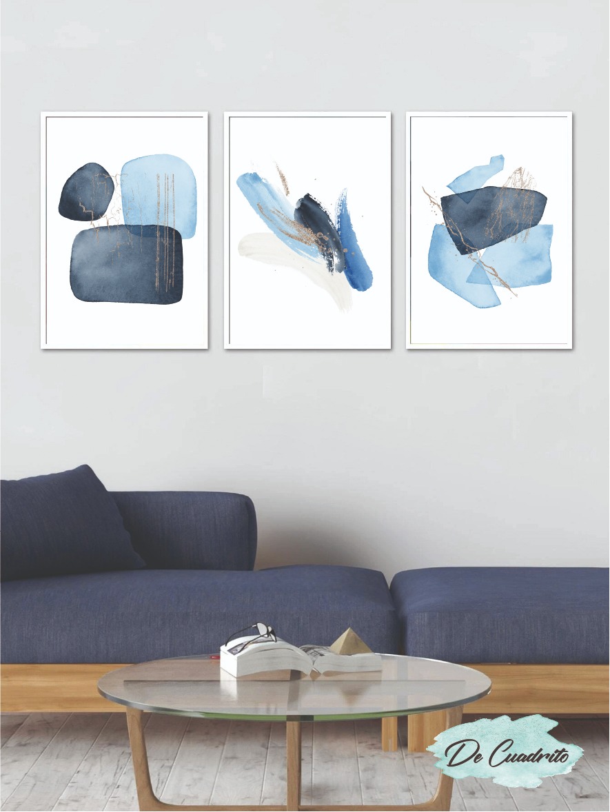 cuadros para living, 65x90 cm, abstractos en azul 14.