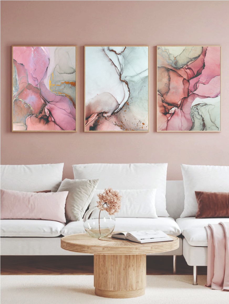 cuadros decorativos, set de 3, 50x70 cm rosas y grises 21.