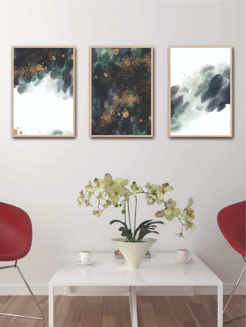 cuadros decorativos, set de 3, 50x70 cm verdes, negros y dorados 6.