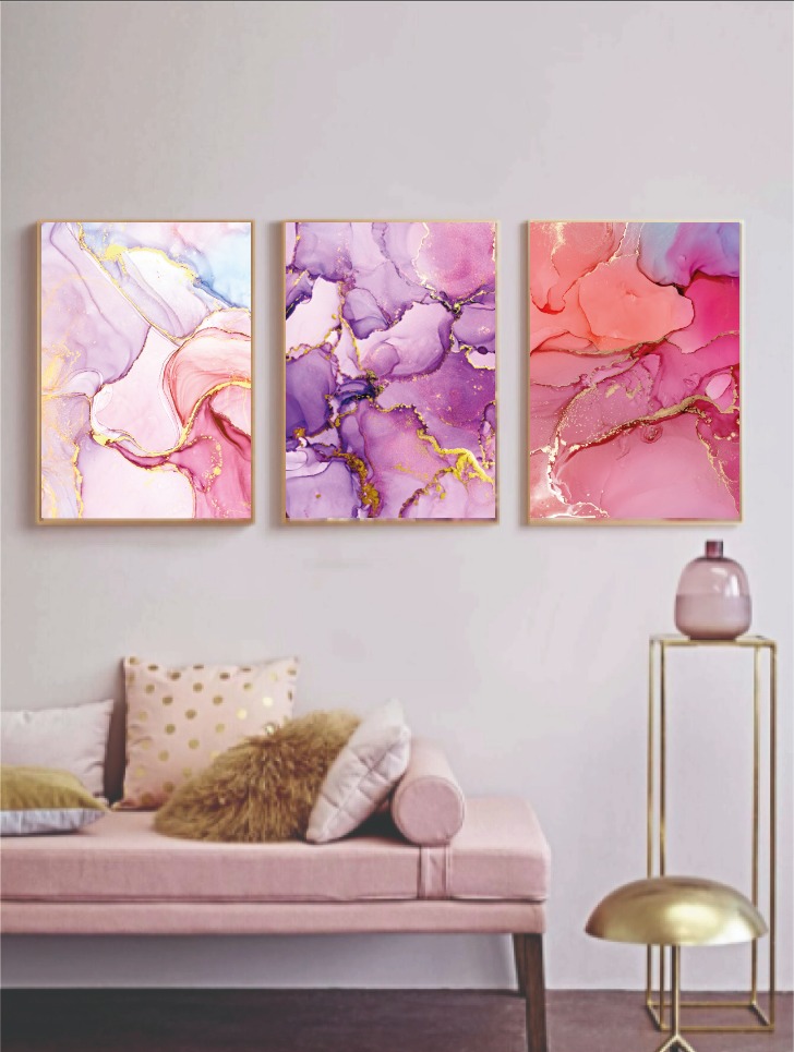 cuadros decorativos, set de 3, 50x70 cm rosa y morado 4.