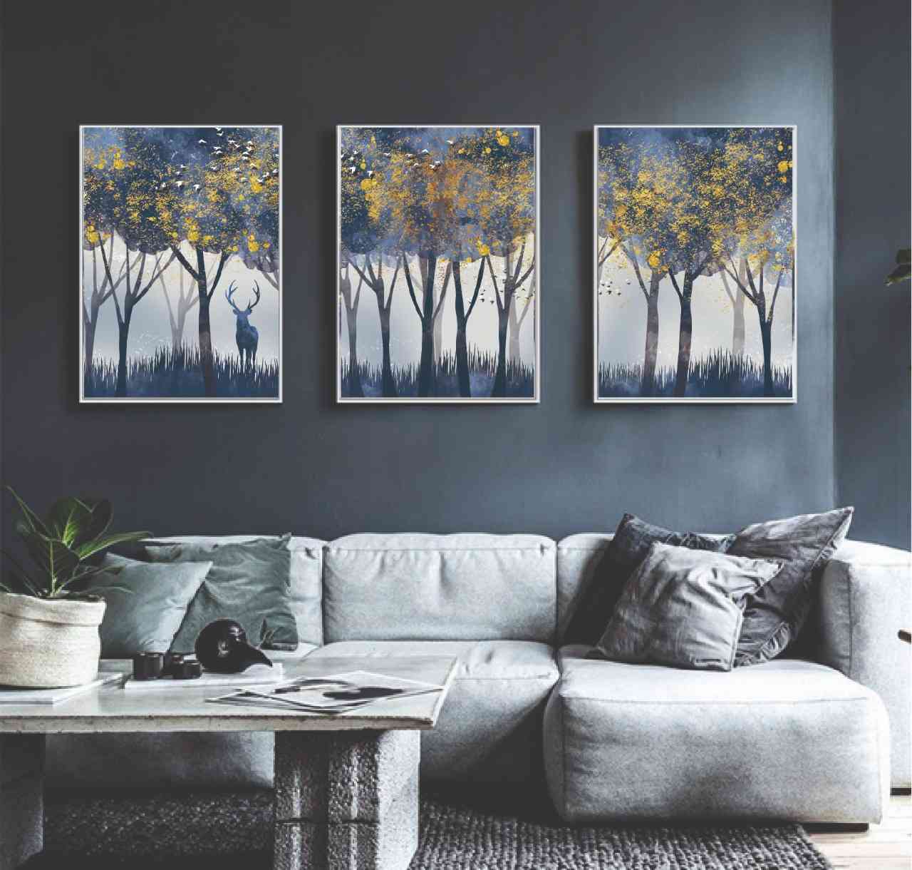 cuadros decorativos, set de 3, 43x53 cm, bosque dorado 4.
